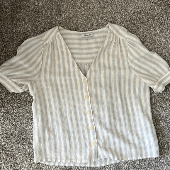 Madewell Linen v neck button up short sleeve blouse size XS - Picture 1 of 4